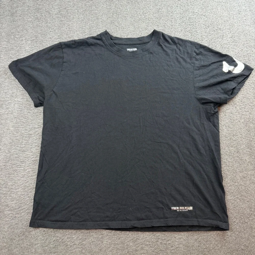 True Religion T-Shirt Men's Large Black Silver Horseshoe Logo Short Sleeve Tee